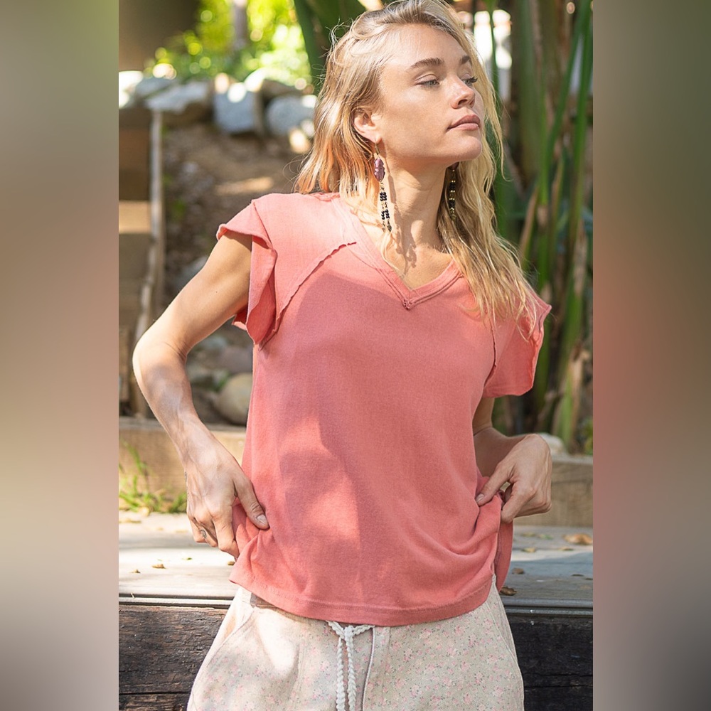 POL Baby Tee Ruffle Sleeve Bohemian Cotton Top - Picture 4 of 9